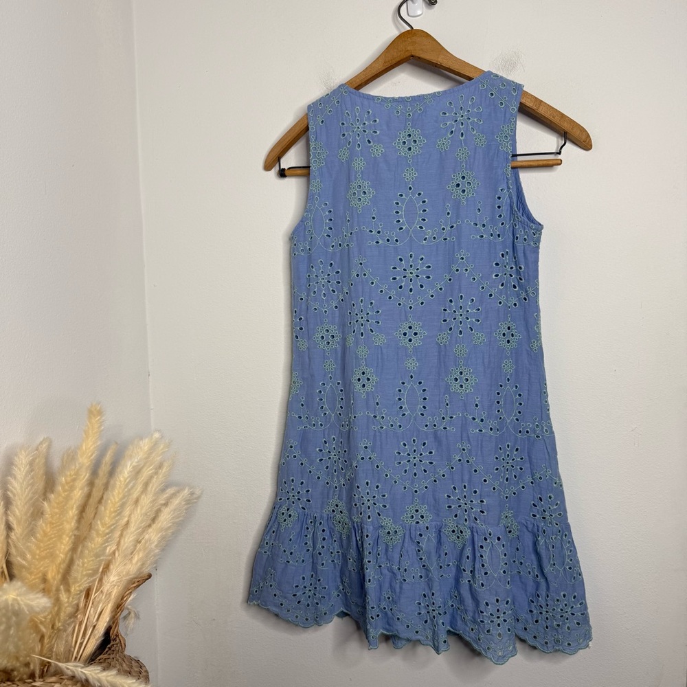 SAIL to SABLE Eyelet Sleeveless Ruffle Hem Dress Cabbage/Hydrangea Cotton Sz S - Picture 5 of 15